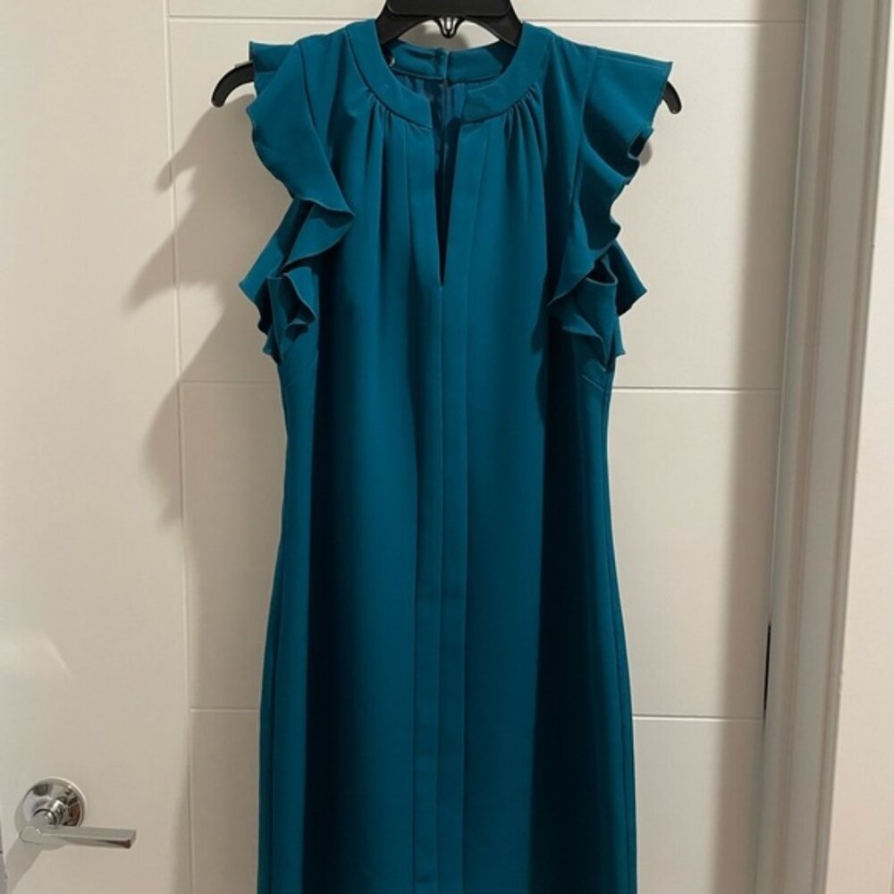 Vince Camuto Teal Ruffle Sleeve Dress